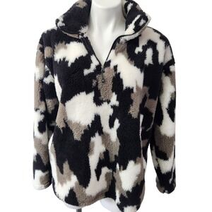Eddie Bauer Sherpa fuzzy 1/4 zip pullover Black, White, & Gray Womens XL